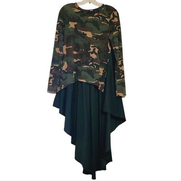 Yellow Cabbage | Women's Camo High Low Ruffle Blouse or Dress (Size Medium) - Picture 1 of 14